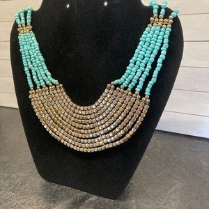 Bib aqua and gold necklace
